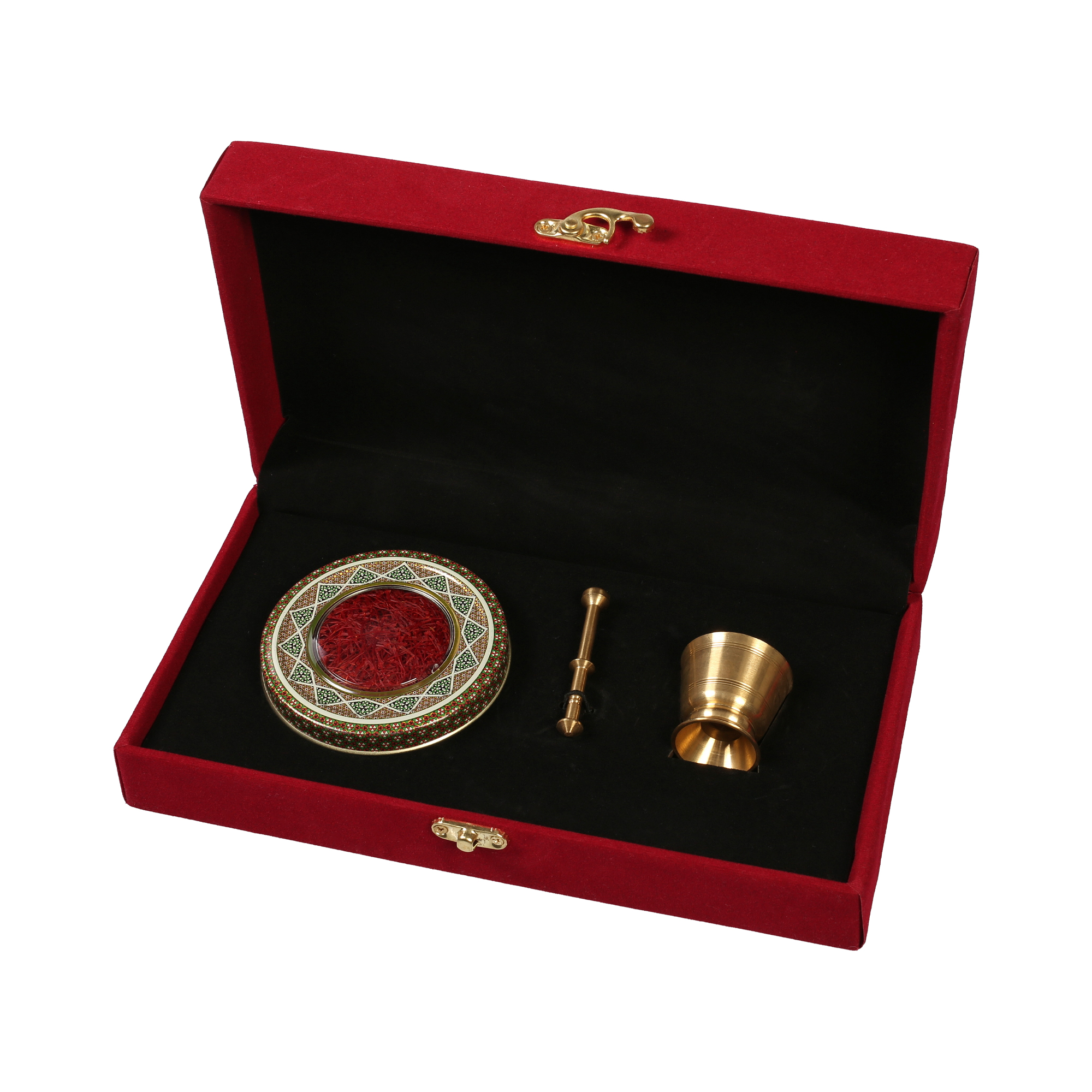 Safran Geschenkbox (5 g) Metalldose mit roten Samt und Mörser